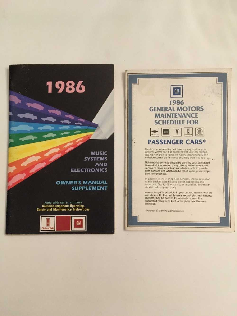 Vintage 1986 GM Maintenance Schedule + Music System Electronics Manual